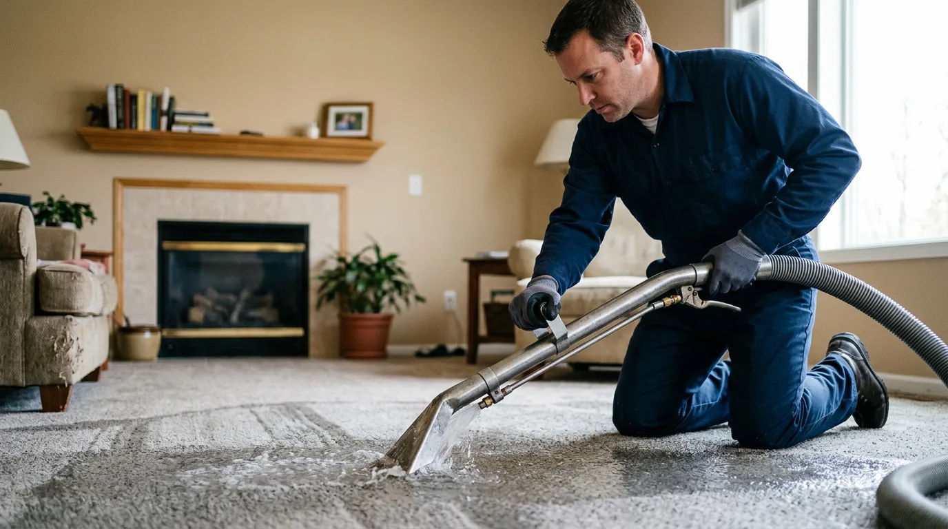 Water damage restoration technician working near Greensboro, IN